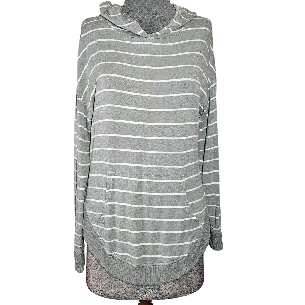 Gray Striped Hooded Shirt Size Medium